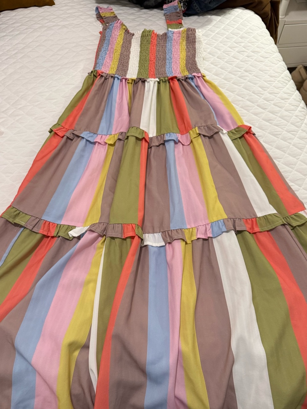 Entro Pastel Multicolor Striped Smocked Dress